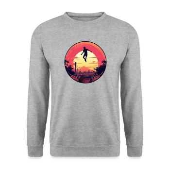 Jumping Fitness Workout Trampolinhalle Sport - Unisex Pullover - Weißgrau meliert - Vorne - Alina (178cm) & Michal (187cm)