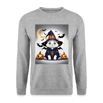 Mignonne sorcière Neko d’Halloween - Sweat-shirt Unisexe - gris chiné - Devant - Alina (178cm) & Michal (187cm)