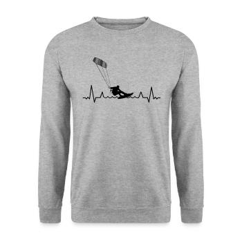 Kitesurf Kiteboard Kitesurfen Kitesurf Herzschlag - Unisex Pullover - Weißgrau meliert - Vorne - Alina (178cm) & Michal (187cm)