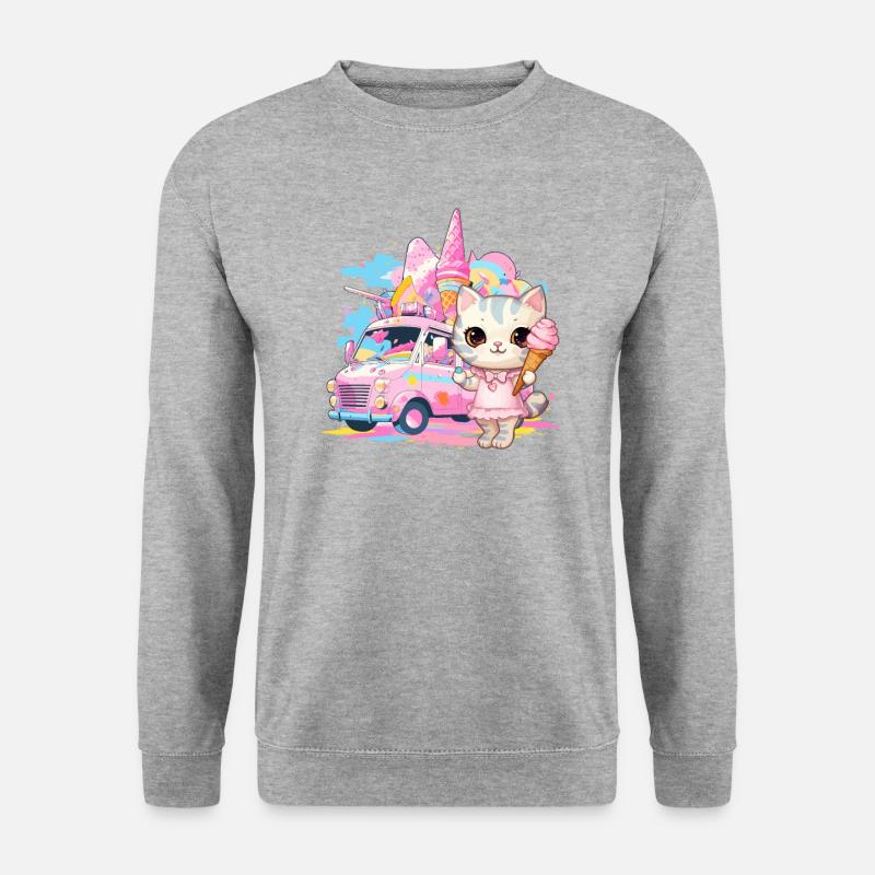 Katze Kätzchen-Mädchen Eisdielen Dessert-Eiscreme - Unisex Pullover - Weißgrau meliert