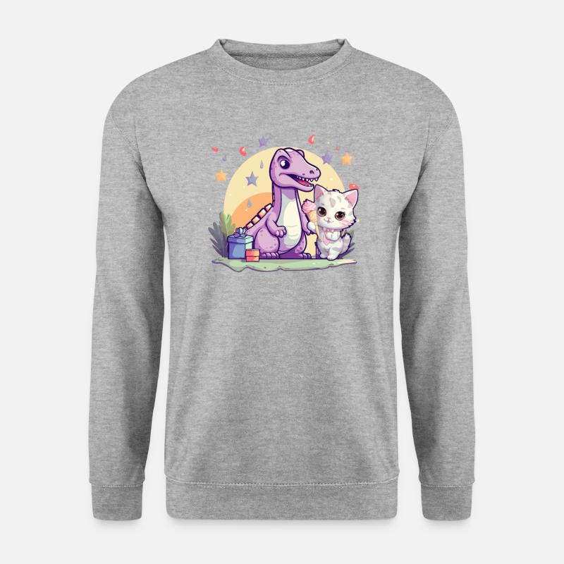 Katze Kätzchen-Mädchen Dinosaurier Eiscreme - Unisex Pullover - Weißgrau meliert
