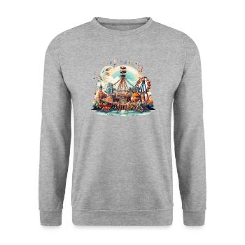 Freizeitpark Jahrmarkt Rummelplatz Volksfest - Unisex Pullover - Weißgrau meliert - Vorne - Alina (178cm) & Michal (187cm)