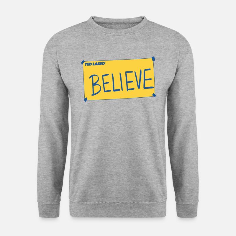 Ted Lasso Believe Gelb Blau - Unisex Pullover - Weißgrau meliert