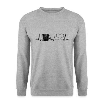 Ziehharmonika-Spieler Akkordeon-Musiker Herzschlag - Unisex Pullover - Weißgrau meliert - Vorne - Alina (178cm) & Michal (187cm)