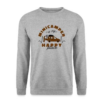 Minicamper Happy Camping-Camper Microcamper - Unisex Sweatshirt - salt & pepper - Front - Alina (178cm) & Michal (187cm)