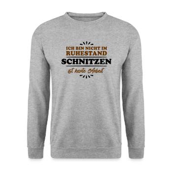 Ruhestand Rentner Pensioner Schnitzen - Unisex Pullover - Weißgrau meliert - Vorne - Alina (178cm) & Michal (187cm)