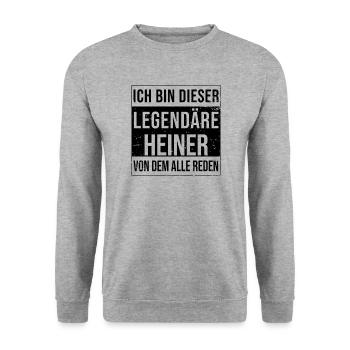 Ich bin dieser legendäre für Heiner - Unisex Pullover - Weißgrau meliert - Vorne - Alina (178cm) & Michal (187cm)