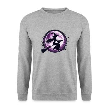 Gothic Hexen Geschenkidee okkulter lila Mond - Unisex Pullover - Weißgrau meliert - Vorne - Alina (178cm) & Michal (187cm)