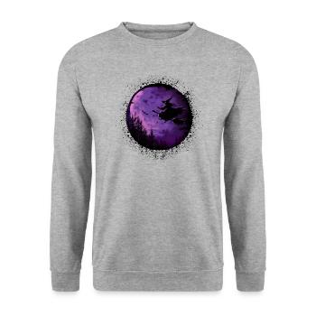 Gothic Hexen Geschenkidee okkulter lila Mond - Unisex Pullover - Weißgrau meliert - Vorne - Alina (178cm) & Michal (187cm)