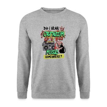 Dortmunder Discothek 80er 90er Wave-Musik Orpheum - Unisex Pullover - Weißgrau meliert - Vorne - Alina (178cm) & Michal (187cm)