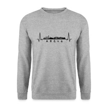 Herzschlag Skyline Griechenland Athen - Unisex Pullover - Weißgrau meliert - Vorne - Alina (178cm) & Michal (187cm)