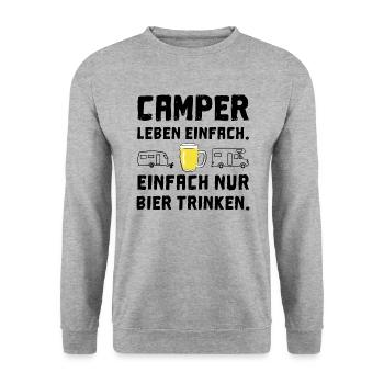 camper leben einfach bier trinken - Unisex Pullover - Weißgrau meliert - Vorne - Alina (178cm) & Michal (187cm)