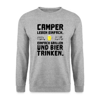 camper leben einfach grillen bier trinken - Unisex Pullover - Weißgrau meliert - Vorne - Alina (178cm) & Michal (187cm)