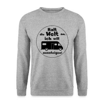 halt die welt an womo - Unisex Pullover - Weißgrau meliert - Vorne - Alina (178cm) & Michal (187cm)
