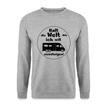halt die welt an luxus womo - Unisex Pullover - Weißgrau meliert - Vorne - Alina (178cm) & Michal (187cm)