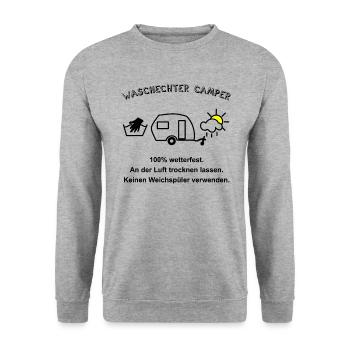 waschechter camper wohnwagen - Unisex Pullover - Weißgrau meliert - Vorne - Alina (178cm) & Michal (187cm)