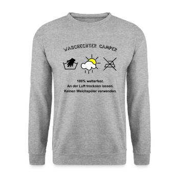 waschechter camper - Unisex Pullover - Weißgrau meliert - Vorne - Alina (178cm) & Michal (187cm)