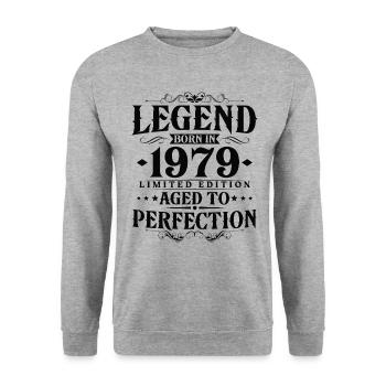 Légende 1979 Vintage Born Vintage Anniversaire - Sweat-shirt Unisexe - gris chiné - Devant - Alina (178cm) & Michal (187cm)