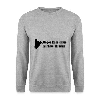 Gegen Rassismus - auch bei Hunden I - Unisex Pullover - Weißgrau meliert - Vorne - Alina (178cm) & Michal (187cm)