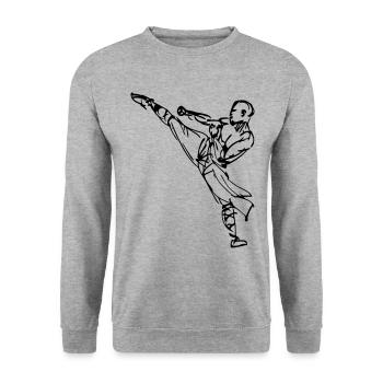 kungfu logo - Unisex Pullover - Weißgrau meliert - Vorne - Alina (178cm) & Michal (187cm)