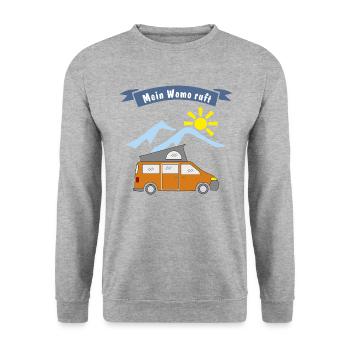 womo ruft campingbus - Unisex Pullover - Weißgrau meliert - Vorne - Alina (178cm) & Michal (187cm)