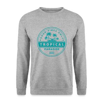 Tropical Paradise - Good Vibes Only - Unisex Pullover - Weißgrau meliert - Vorne - Alina (178cm) & Michal (187cm)