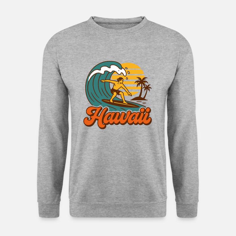 Retro Surfer Vibes – Hawaii Edition - Unisex Pullover - Weißgrau meliert