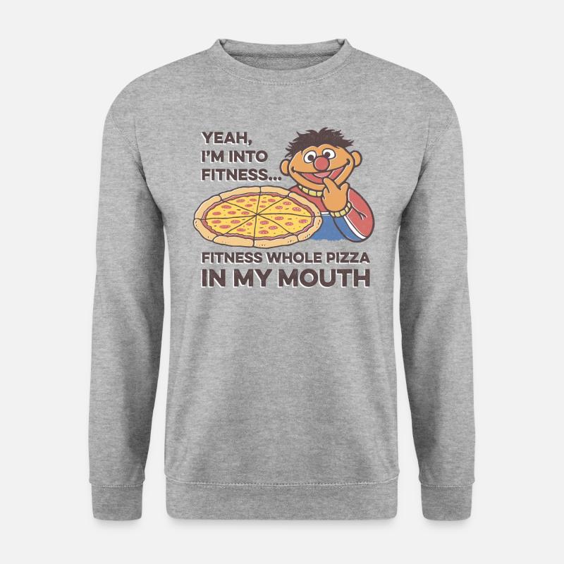 Sesamstraße Ernie Fitness Pizza Zitat - Unisex Pullover - Weißgrau meliert