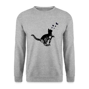 Blumenkatze, Blumentier, niedliche Katze, Katze, Katzenliebe - Unisex Pullover - Weißgrau meliert - Vorne - Alina (178cm) & Michal (187cm)