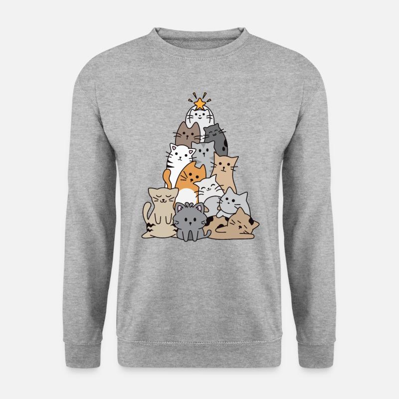 Katze Weihnachtsbaum - Unisex Pullover - Weißgrau meliert