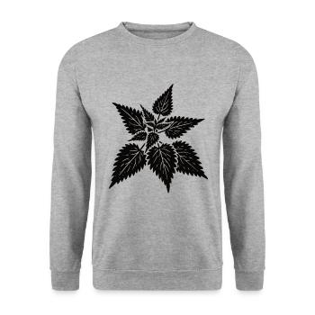 einfaches Brennnessel Design – Wild & Heilsam - Unisex Pullover - Weißgrau meliert - Vorne - Alina (178cm) & Michal (187cm)