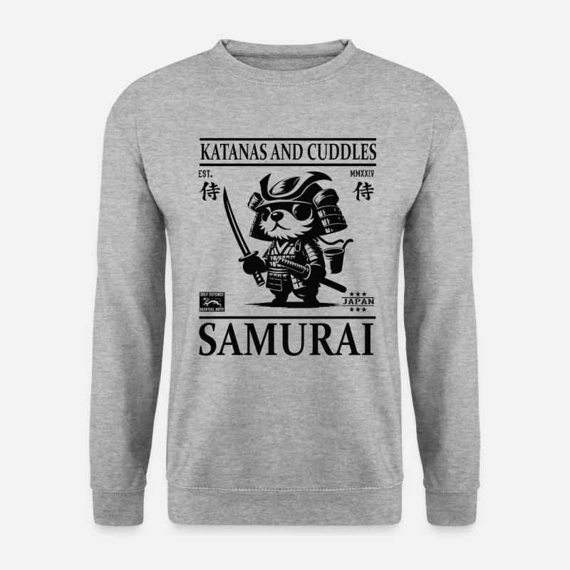 Süßer kleiner Hunde Samurai Design - Unisex Pullover - Weißgrau meliert