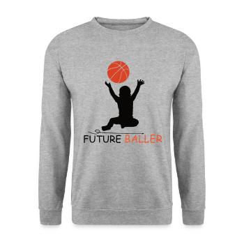 Baby Basketball Basketballer Kind Geschenk - Unisex Pullover - Weißgrau meliert - Vorne - Alina (178cm) & Michal (187cm)