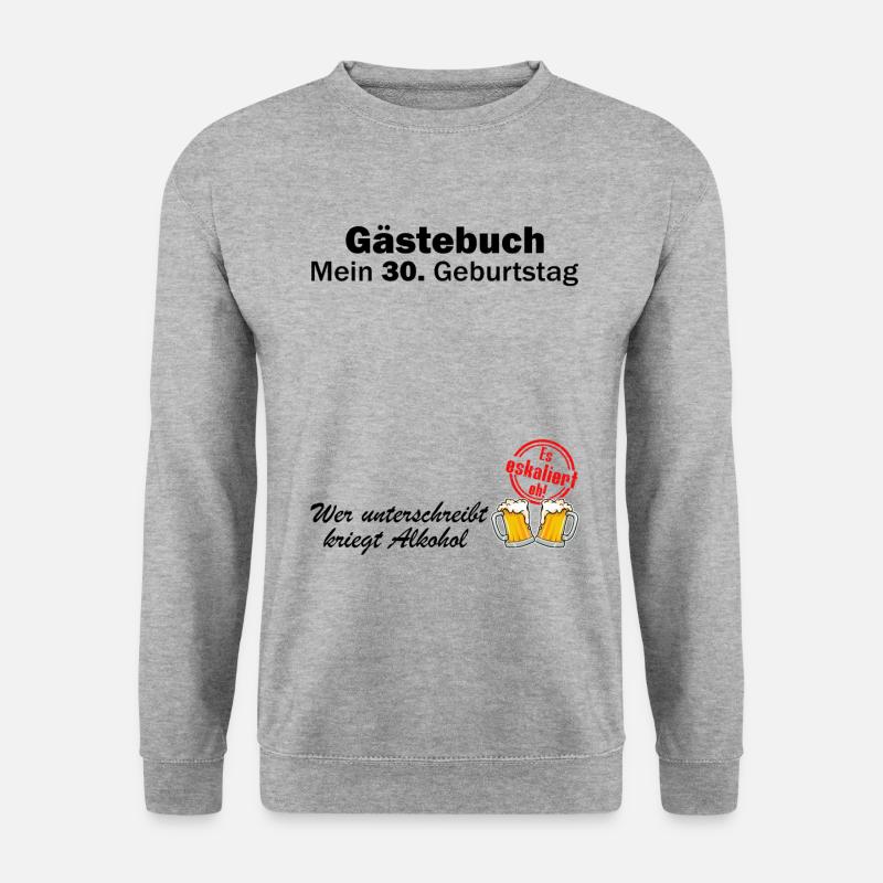 Gästebuch Gästeliste 30. Geburtstag Erinnerung - Unisex Pullover - Weißgrau meliert