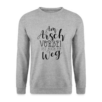 Am Arsch vorbei ist auch ein Weg - Unisex Pullover - Weißgrau meliert - Vorne - Alina (178cm) & Michal (187cm)