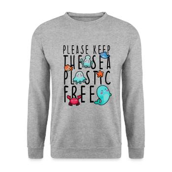 Süßes Anti Plastik Ozean Tiere Shirt - Sweat-shirt Unisexe - gris chiné - Devant - Alina (178cm) & Michal (187cm)