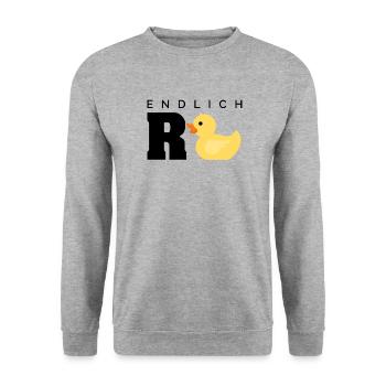 Rente Ente Ruhestand Geschenk - Unisex Pullover - Weißgrau meliert - Vorne - Alina (178cm) & Michal (187cm)