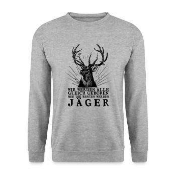Die Besten Werden Jäger Lustiger Jagd Spruch - Unisex Pullover - Weißgrau meliert - Vorne - Alina (178cm) & Michal (187cm)