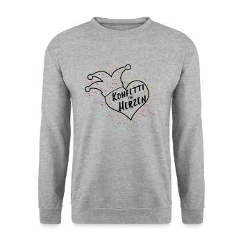 Karneval Fasching Kostüm Spruch Konfetti im Herzen - Unisex Pullover - Weißgrau meliert - Vorne - Alina (178cm) & Michal (187cm)