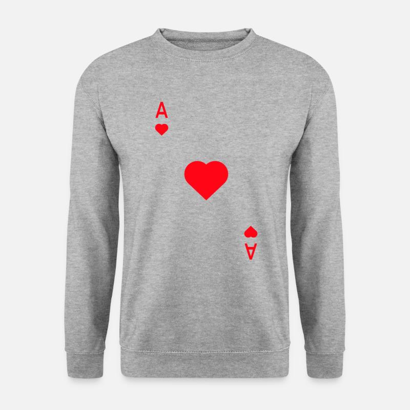 Herz Ass Spielkarte Karneval Fasching Partnerlook - Unisex Pullover - Weißgrau meliert