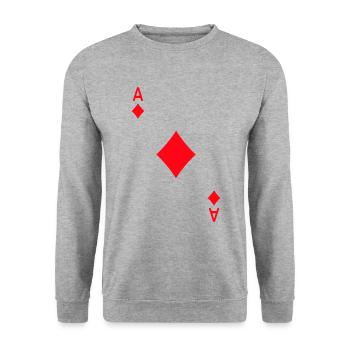 Spielkarte Karo Ass Kartenspiel Karneval Fasching - Unisex Pullover - Weißgrau meliert - Vorne - Alina (178cm) & Michal (187cm)