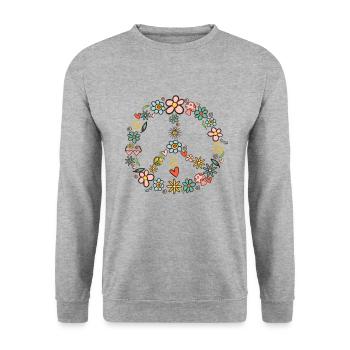 Peace Symbol 60er 70er Jahre Hippie Kostüm - Unisex Pullover - Weißgrau meliert - Vorne - Alina (178cm) & Michal (187cm)