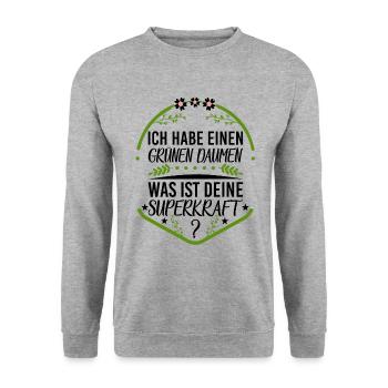 Ich habe grüne Daumen was ist deine Superkraft - Unisex Pullover - Weißgrau meliert - Vorne - Alina (178cm) & Michal (187cm)