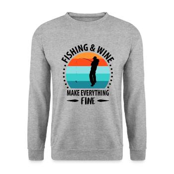 Fischer Angler Angeln Fischen Wein - Unisex Pullover - Weißgrau meliert - Vorne - Alina (178cm) & Michal (187cm)