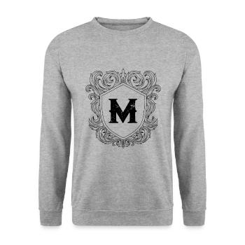 M Buchstabe Wappen - Unisex Pullover - Weißgrau meliert - Vorne - Alina (178cm) & Michal (187cm)