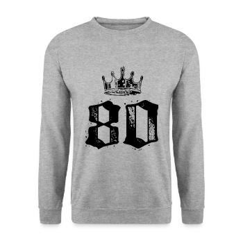80 Zahl Krone - Unisex Pullover - Weißgrau meliert - Vorne - Alina (178cm) & Michal (187cm)