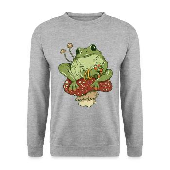 Grenouille aux champignons Mignon Cottagecore Esthétique - Sweat-shirt Unisexe - gris chiné - Devant - Alina (178cm) & Michal (187cm)