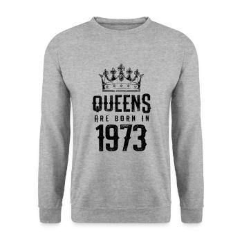 born in 1973 - Unisex Pullover - Weißgrau meliert - Vorne - Alina (178cm) & Michal (187cm)