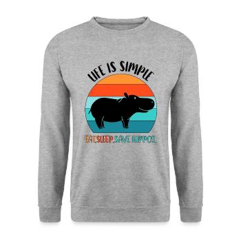 Nilpferd Flußpferd - Unisex Pullover - Weißgrau meliert - Vorne - Alina (178cm) & Michal (187cm)