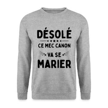 Ce mec canon se marie cadeau EVG Humour drôle - Sweat-shirt Unisexe - gris chiné - Devant - Alina (178cm) & Michal (187cm)